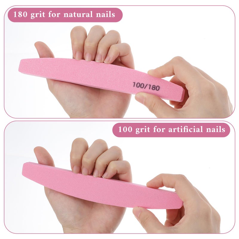 JOUTYFOR 100 Pack Nail Buffers 100/180 Grit Heavy Duty Nail Files for Women Washable Double Sided Nails Sanding Block File for Acrylic Natural Gel Nails, Pink - Image 3